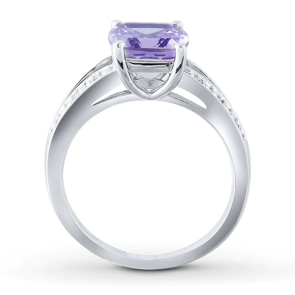 Amethyst Ring Diamond Accents Sterling Silver - Picture 2 of 3